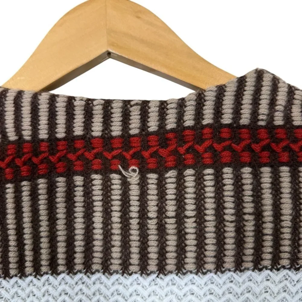 VTG Multi-Color Horizontal Stripes Retro Fringe Open Sweater Vest Women's Sz S